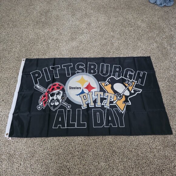 Pittsburgh All Day Flag Banner New Steelers Pirates‎ Pirates Penguins - Picture 1 of 3